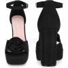 imageAllegra K Womens Platform Flower Heels Square Toe Chunky Heel SandalsBlack