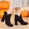 imageAllegra K Womens Round Toe Bow Decor Chunky Heel Ankle BootsBlack