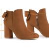 imageAllegra K Womens Round Toe Bow Decor Chunky Heel Ankle BootsBrown