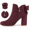 imageAllegra K Womens Round Toe Bow Decor Chunky Heel Ankle BootsBurgundy