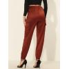 imageAllegra K Womens Satin Pants Tie Elastic High Waist Shiny Silky Dressy Satin Cargo JoggersBrown