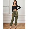 imageAllegra K Womens Satin Pants Tie Elastic High Waist Shiny Silky Dressy Satin Cargo JoggersGreen