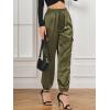 imageAllegra K Womens Satin Pants Tie Elastic High Waist Shiny Silky Dressy Satin Cargo JoggersGreen