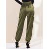 imageAllegra K Womens Satin Pants Tie Elastic High Waist Shiny Silky Dressy Satin Cargo JoggersGreen