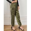 imageAllegra K Womens Satin Pants Tie Elastic High Waist Shiny Silky Dressy Satin Cargo JoggersGreen