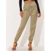imageAllegra K Womens Satin Pants Tie Elastic High Waist Shiny Silky Dressy Satin Cargo JoggersKhaki