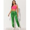 imageAllegra K Womens Satin Pants Tie Elastic High Waist Shiny Silky Dressy Satin Cargo JoggersLight Green
