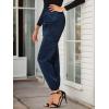 imageAllegra K Womens Satin Pants Tie Elastic High Waist Shiny Silky Dressy Satin Cargo JoggersRoyal Blue