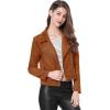 imageAllegra K Womens Short Soft Zip Up Faux Suede Biker Moto JacketBrown
