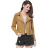 imageAllegra K Womens Short Soft Zip Up Faux Suede Biker Moto JacketKhaki