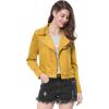 imageAllegra K Womens Short Soft Zip Up Faux Suede Biker Moto JacketMustard