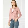 imageAllegra K Womens Short Soft Zip Up Faux Suede Biker Moto JacketPink
