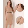 imageAllegra K Work Office Dress for Womens 34 Sleeve Belted Sweetheart Neck Sheath DressDark Apricot