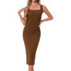 imageAllegra K Bodycon Dresses for Women Elegant Square Neck Sleeveless Waisted Ruched Tank Midi DressBrown