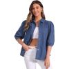 imageAllegra K Denim Shirt for Womens 34 Puff Sleeve Collar Button Down Jean ShirtsDark Blue