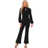 imageAllegra K Dressy Jumpsuits for Womens Long Sleeve High Waist Elegant Party Bell Bottom Pants JumpsuitBlack