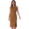 imageAllegra K Faux Suede Dresses for Womens Sleeveless Crewneck Split Hem Work Office Sheath DressBrown