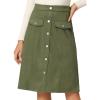 imageAllegra K Faux Suede Skirt for Womens Button Front High Waist 2025 Fall Knee Length ALine SkirtsArmy Green