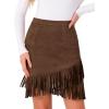 imageAllegra K Faux Suede Skirt for Womens Vintage High Waist Fringe Trim Stretch Bodycon Mini SkirtsDark Brown