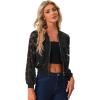 imageAllegra K Lace Jackets for Womens Stand Collar Zip Up Lightweight Gothic Sheer Baseball JacketBlack