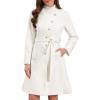 imageAllegra K Pea Coats for Women Fall Winter Stand Collar Single Breasted Long Trench Coat with Belt 2025White