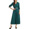 imageAllegra K Semi Formal Pleated Dress for Womens 34 Sleeves Empire Waist Wedding Guest Maxi Dress with BeltDark Green