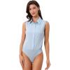 imageAllegra K Sleeveless Bodysuit Tops for Womens Business Work Button Down Leotard ShirtLight Blue