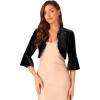 imageAllegra K Velvet Shrug Top for Womens 34 Sleeve Open Front Ruffled Cocktail Party Cropped CardiganBlack