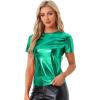 imageAllegra K Womens 80s Disco Outfit Party Club Sparkly Rainbow Metallic TopShiny Green