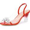 imageAllegra K Womens Clear Slingback Flower Rhinestone Peep Toe Heels SandalsRed