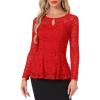imageAllegra K Womens Dressy Top Formal Wedding Guest Long Sleeve Lace Peplum BlouseRed