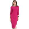 imageAllegra K Womens Elegant Boat Neck 34 Sleeves 2025 Wear to Work Midi Split Sheath DressFushcia