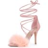imageAllegra K Womens Faux Fur Stiletto Heel Lace Up Heels SandalsPink