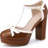 imageAllegra K Womens Platform Bow t Strap Chunky Heels PumpsBrown