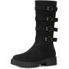 imageAllegra K Womens Platform Goth Boots Buckles Round Toe Chunky Heel Knee High BootsBlack