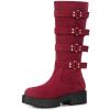 imageAllegra K Womens Platform Goth Boots Buckles Round Toe Chunky Heel Knee High BootsBurgundy