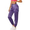 imageAllegra K Womens Satin Pants Tie Elastic High Waist Shiny Silky Dressy Satin Cargo JoggersPurple