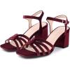 imageAllegra K Womens Square Toe Slingback Chunky Heels Velvet SandalsBurgundy
