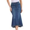 imageAllegra K Womens Washed Fishtail Denim Skirt High Waist Raw Hem Fashion Casual Midi Jean Skirts with PocketsDeep Blue