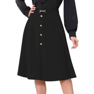 imageAllegra K ALine Midi Pleated Skirt for Womens Vintage Work High Waist Flare Business SkirtsBlack