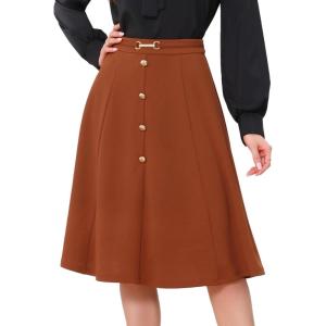 imageAllegra K ALine Midi Pleated Skirt for Womens Vintage Work High Waist Flare Business SkirtsOrange Brown