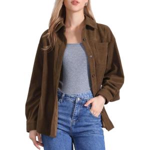 imageAllegra K Corduroy Shirts for Womens Oversized Button Down Autumn and Winter Casual JacketsBrown