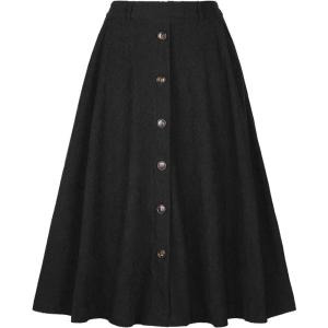 imageAllegra K Corduroy Skirt for Women Button Front High Waist Vintage Stretch ALine Flared Casual Midi Skirts with PocketsBlack