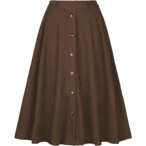 imageAllegra K Corduroy Skirt for Women Button Front High Waist Vintage Stretch ALine Flared Casual Midi Skirts with PocketsBrown