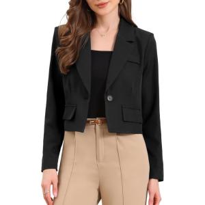 imageAllegra K Cropped Blazer for Women Notched Collar Long Sleeve Suit Jacket Business Casual BlazersBlack