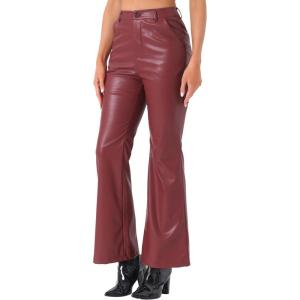 imageAllegra K Faux Leather Casual Pant for Womens High Waist Bell Bottom Flared Long PU TrouserBurgundy