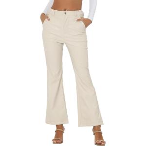 imageAllegra K Faux Leather Casual Pant for Womens High Waist Bell Bottom Flared Long PU TrouserWhite
