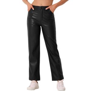imageAllegra K Faux Leather Pants for Womens High Waist Straight Leg Punk PU TrousersBlack