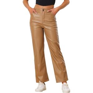 imageAllegra K Faux Leather Pants for Womens High Waist Straight Leg Punk PU TrousersKhaki
