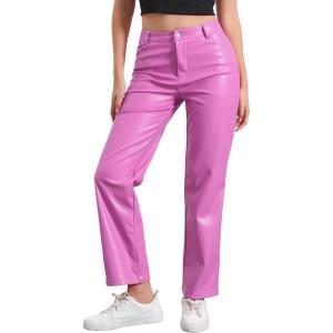 imageAllegra K Faux Leather Pants for Womens High Waist Straight Leg Punk PU TrousersPink